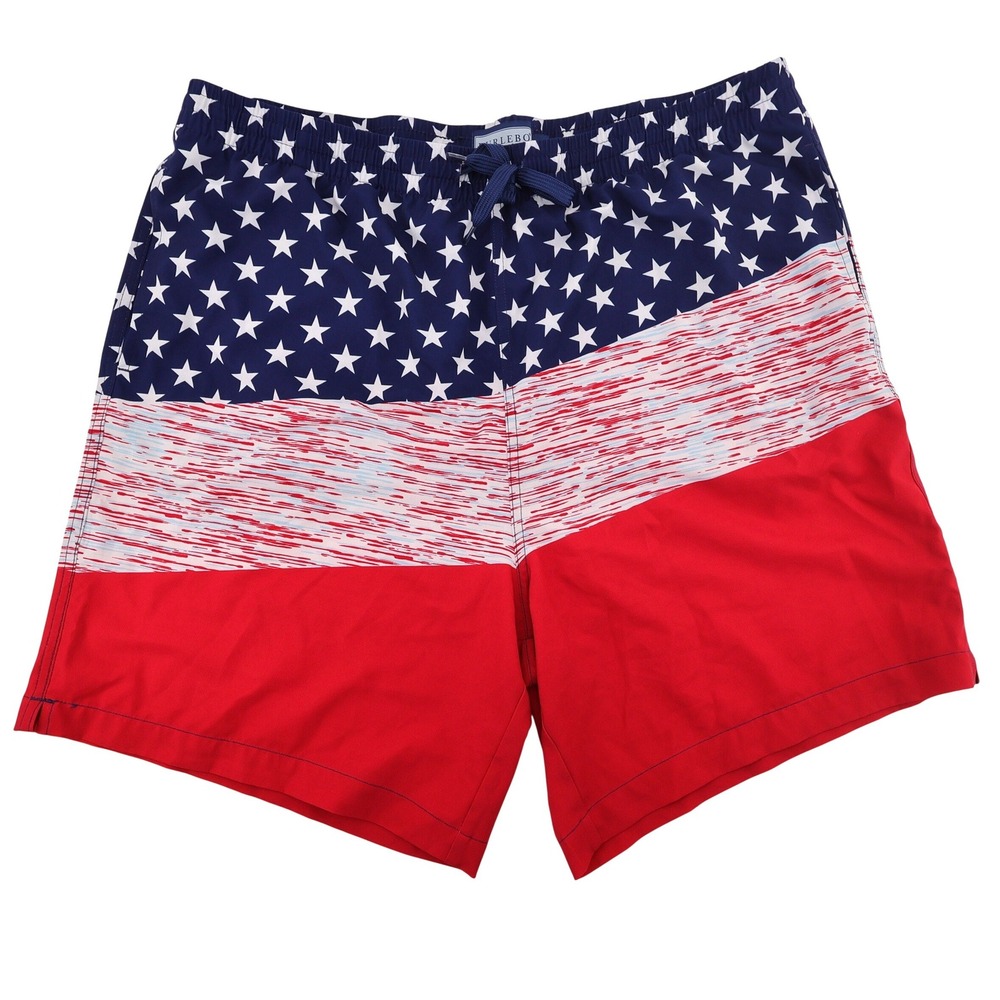 Burlebo American Flag Stars Stripes Swim Trunks Red White Blue Mens XL